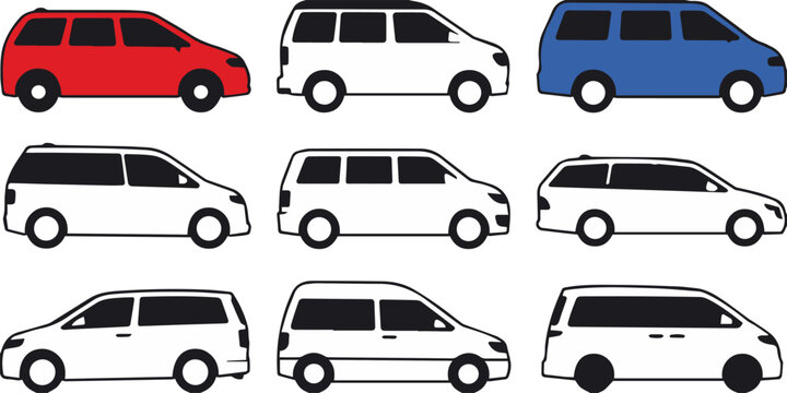mini van silhouette grid side view mpv vehicle profile variations icons