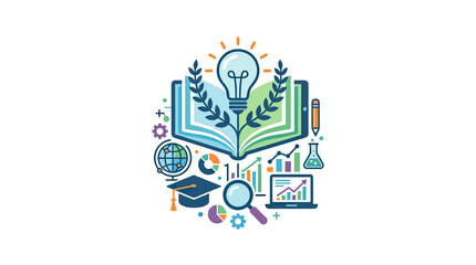 Fototapeta premium Education and Knowledge Concept Icon Set with Book and Lightbulb