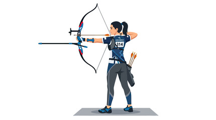Naklejka premium Female Archer Aiming Recurve Bow Vector Illustration