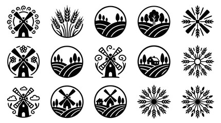 Collection of Circular Farm and Mill Icons. © Yuni