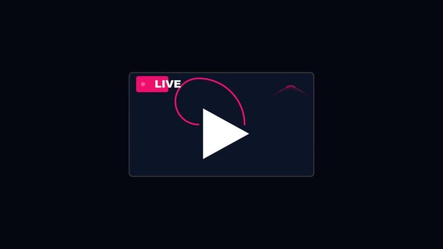 Live stream play button interface animation with abstract motion for digital media and social network broadcasting 4k