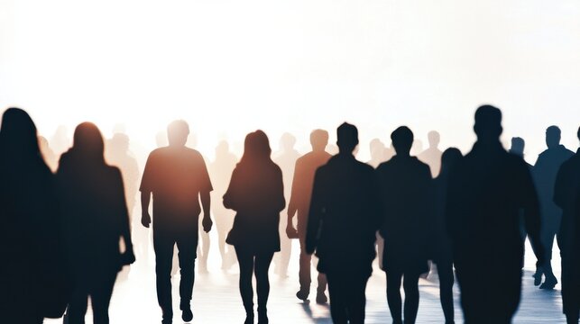 Crowd of people walking silhouette