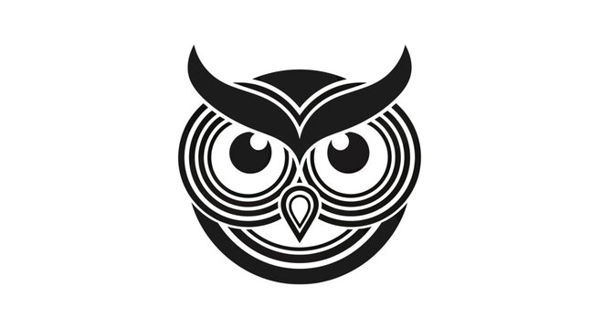 Stylized black owl head logo with symmetrical patterns