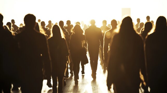 Crowd of people walking silhouette