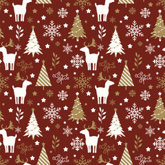 Fototapeta premium seamless pattern with christmas set of background with christmas tree, reindeer, and snow