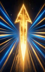 Golden arrow pierces sky, radiating light and motion against cosmic blue backdrop. © YiuCheung