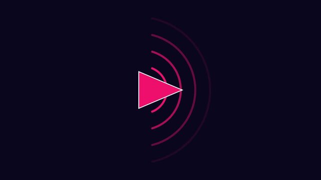 Minimalist play button with pulsing radio waves animation for digital media and user interface 4k media player