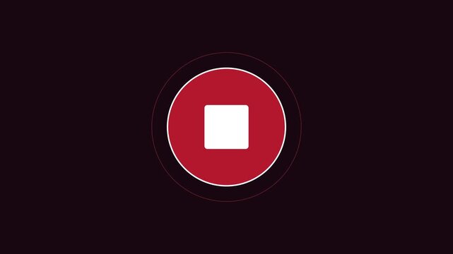 Minimalist stop button animation with pulsing red circle effect 4k interface