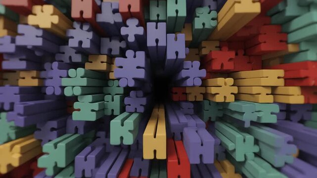 Abstract colorful puzzle pieces moving background animation