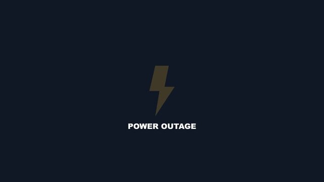 Power outage alert with flashing lightning bolt for emergency notification and utility service announcements animation 4k
