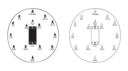 Naklejka premium cricket field positions vector silhouette with line art pair icon