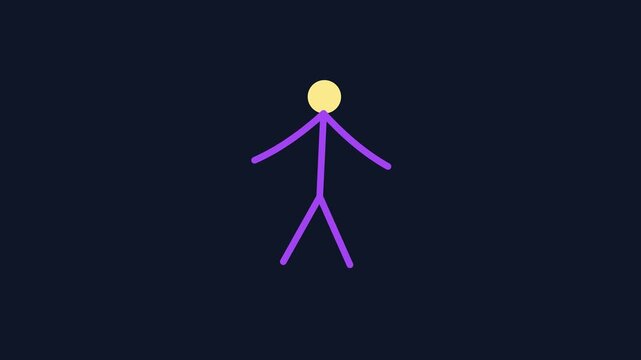 Animated stick figure dancing character on dark animation 4k background, for motion minimalist