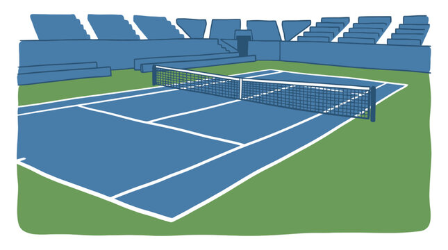 Illustrated Empty Blue Tennis Court Top View. EPS Editable