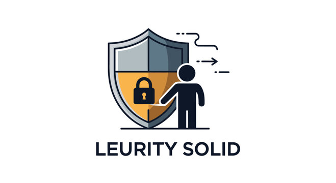 Security shield with padlock and human figure icon.