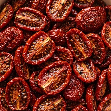 Close-Up Textured Background of Sun-Dried Red Tomatoes with Rich Detail