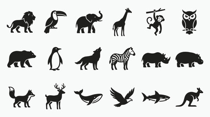 Obraz premium Large set of small wild animal silhouette icons.