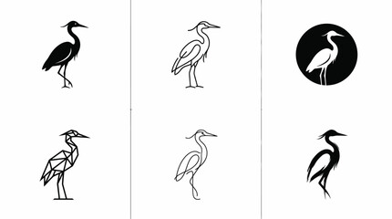 Obraz premium Minimalist heron and crane bird silhouette icon collection.