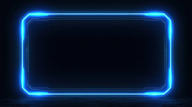 Neon blue glowing light frame with abstract futuristic technology border design