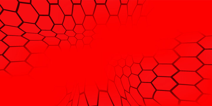 Abstract red and black background in the shape of a hexagonal cube. Vector banner design. Hexagon pattern. Geometric abstract background with simple hexagonal elements.