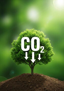 carbon dioxide co2 emission reduction concept with glowing tree in dry soil