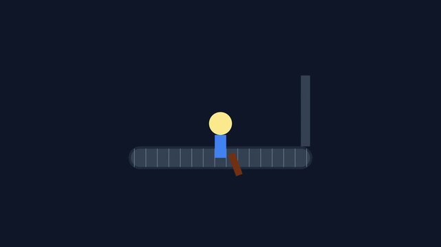 Minimalist 2 d animation of a stick figure walking on a conveyor belt loop 4k 2d animation motion industrial