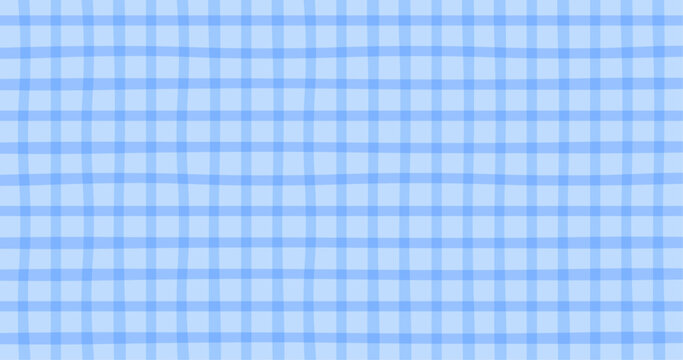 Blue Hand Drawn Gingham Plaid Vector Pattern, Seamless Cute blue Checkered Background, blue square box background