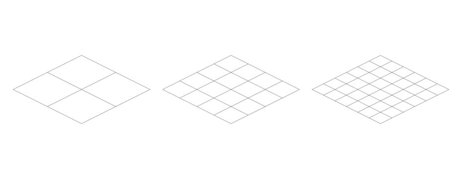 Isometric Square Grid Line Set vector, Abstract Linear Tile Perspective Pattern Template Collection