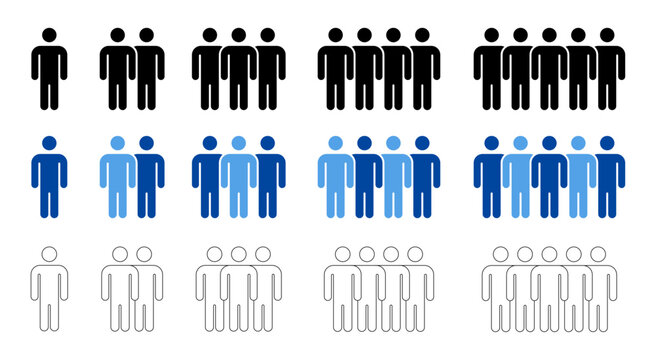 People Group Team Size Vector Set, User Crowd Population Indicator Icon Collection