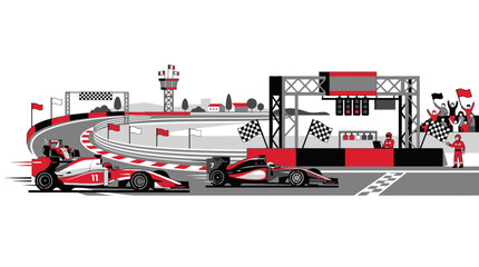 Obraz premium Formula One race cars speeding on a professional circuit track. EPS Editable. Vector Illustrations.