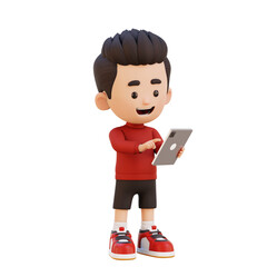 3D Young Boy Kid Using Tablet Device Modern Education Concept.