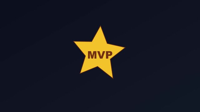 Mvp gold star animation on dark 4k background, for business achievement, and performance recognition, most valuable player