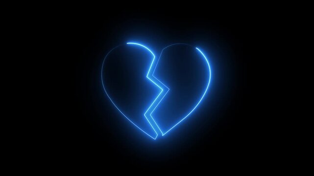 Animation Neon broken  heart icon black background 4k video.