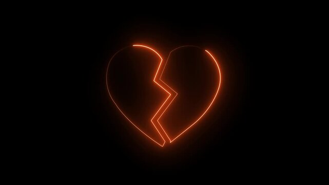 Animation Neon broken  heart icon black background 4k video.