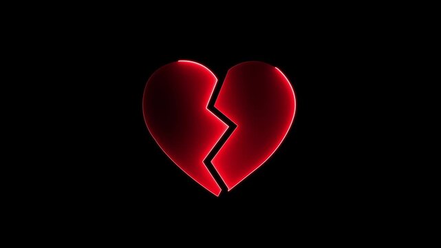 Animation Neon broken  heart icon black background 4k video.