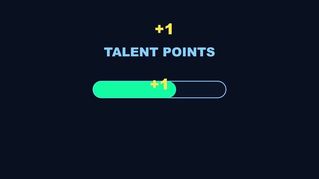 Talent points level up animation with progress bar for gaming ui and rpg interface 4k