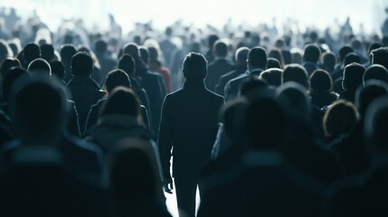 Fototapeta premium Crowd of people walking silhouette