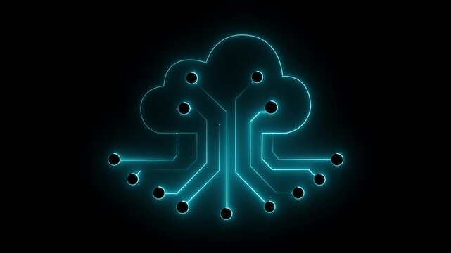 Human brain with tech icon. Neon icon with silhouette man head gears. Mental health concept. Abstract circuit brain animation on display 