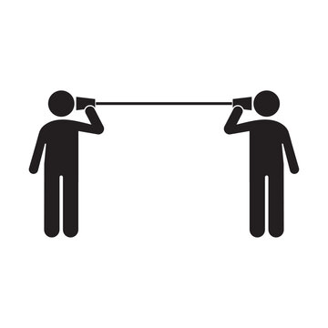 Flat vector icon of people communicating via a tin can telephone