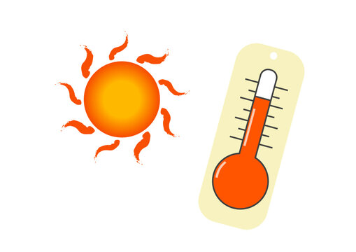 異常気象の太陽と温度計のイラスト