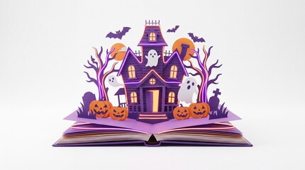 Fototapeta premium Spooky Halloween haunted house 3D pop up book illustration