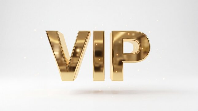 Luxury golden VIP 3D letters on white background