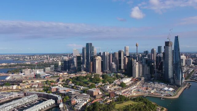 Aerial View of Sydney City Skyline, Barangaroo, and Crown Sydney Skyscraper
