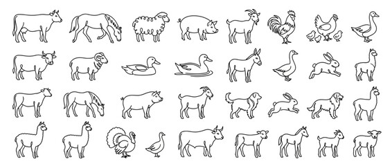 Fototapeta premium Farm Animal Collection Hand Drawn Sketch Icons