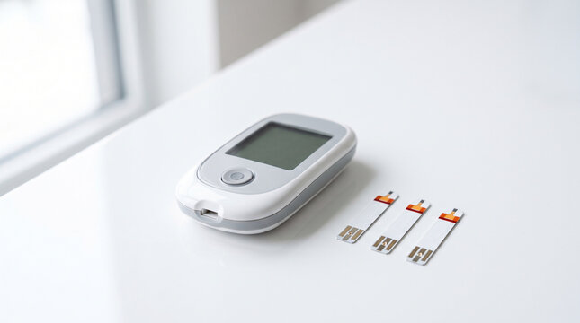 White blood glucose meter with test strips for diabetes monitoring