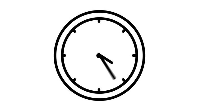 Black clock icon with moving arrows in 12 hour loop. Clock animation. Alpha channel