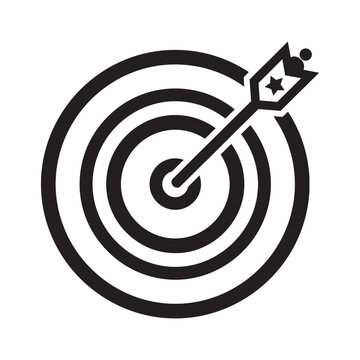 Flat design vector icon of a target with an arrow in the bullseye