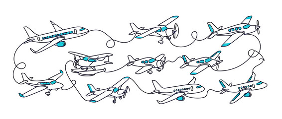 Hand-drawn airplanes in a whimsical airborne parade © Denso