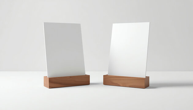 Blank table tent mock up template on isolated white background, Stand for acrylic tent card Used for Menu Bar and restaurant, 3d illustration 