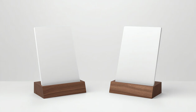 Blank table tent mock up template on isolated white background, Stand for acrylic tent card Used for Menu Bar and restaurant, 3d illustration 