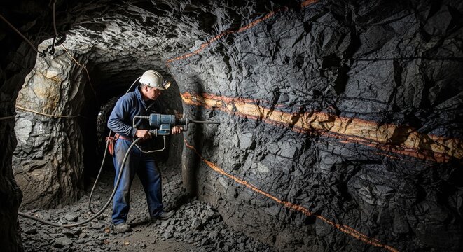 Mysterious lone figure exploring dimly lit underground cavern with dramatic lighting